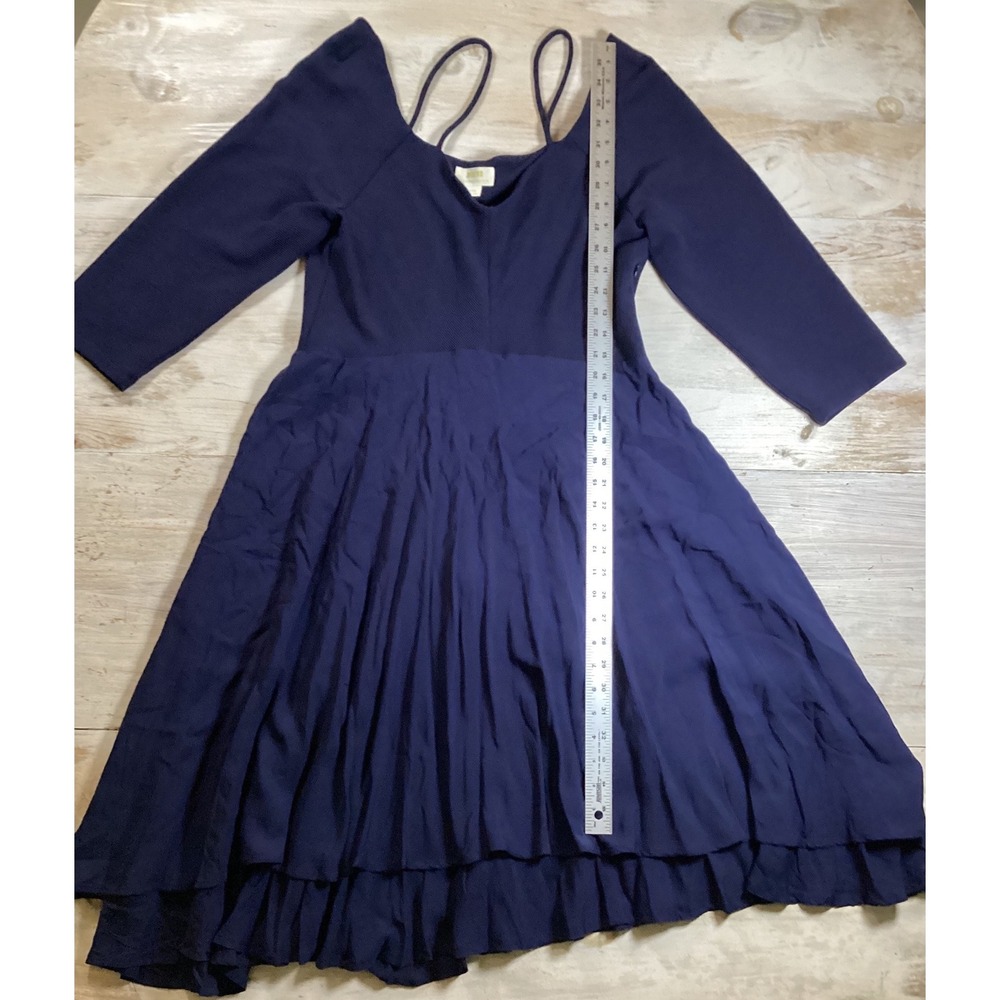 Maeve Anthropologie Navy Blue Ribbed Mixed Media Ruffle Hem Dress XL OB994172